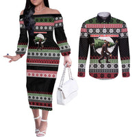 Funny Bigfoot Christmas Couples Matching Off The Shoulder Long Sleeve Dress and Long Sleeve Button Shirt Xmas Holiday Patterns - Wonder Print Shop