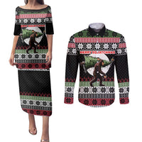 Funny Bigfoot Christmas Couples Matching Puletasi and Long Sleeve Button Shirt Xmas Holiday Patterns - Wonder Print Shop