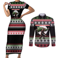 Funny Bigfoot Christmas Couples Matching Short Sleeve Bodycon Dress and Long Sleeve Button Shirt Xmas Holiday Patterns - Wonder Print Shop