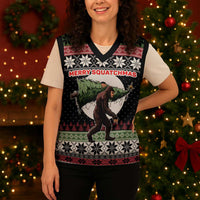 Funny Bigfoot Christmas Knitted V-Neck Vest Xmas Holiday Patterns - Wonder Print Shop