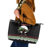 Funny Bigfoot Christmas Leather Tote Bag Xmas Holiday Patterns - Wonder Print Shop