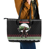 Funny Bigfoot Christmas Leather Tote Bag Xmas Holiday Patterns - Wonder Print Shop