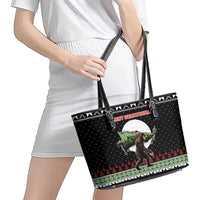 Funny Bigfoot Christmas Leather Tote Bag Xmas Holiday Patterns - Wonder Print Shop