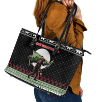Funny Bigfoot Christmas Leather Tote Bag Xmas Holiday Patterns - Wonder Print Shop