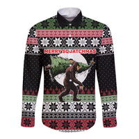 Funny Bigfoot Christmas Long Sleeve Button Shirt Xmas Holiday Patterns - Wonder Print Shop