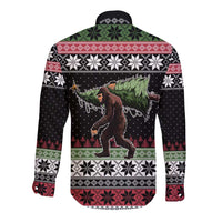 Funny Bigfoot Christmas Long Sleeve Button Shirt Xmas Holiday Patterns - Wonder Print Shop
