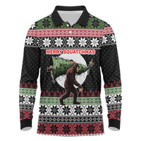 Funny Bigfoot Christmas Long Sleeve Polo Shirt Xmas Holiday Patterns - Wonder Print Shop