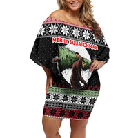 Funny Bigfoot Christmas Off Shoulder Short Dress Xmas Holiday Patterns - Wonder Print Shop