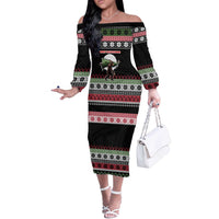 Funny Bigfoot Christmas Off The Shoulder Long Sleeve Dress Xmas Holiday Patterns - Wonder Print Shop