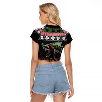 Funny Bigfoot Christmas Raglan Cropped T Shirt Xmas Holiday Patterns - Wonder Print Shop