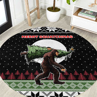 Funny Bigfoot Christmas Round Carpet Xmas Holiday Patterns - Wonder Print Shop