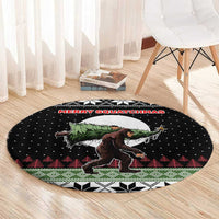 Funny Bigfoot Christmas Round Carpet Xmas Holiday Patterns - Wonder Print Shop