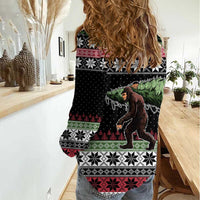 Funny Bigfoot Christmas Women Casual Shirt Xmas Holiday Patterns - Wonder Print Shop