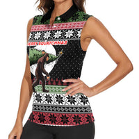 Funny Bigfoot Christmas Women Sleeveless Polo Shirt Xmas Holiday Patterns - Wonder Print Shop