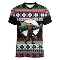 Funny Bigfoot Christmas Women V-Neck T-Shirt Xmas Holiday Patterns - Wonder Print Shop
