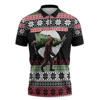 Funny Bigfoot Christmas Zipper Polo Shirt Xmas Holiday Patterns - Wonder Print Shop