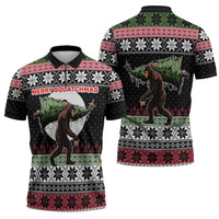 Funny Bigfoot Christmas Zipper Polo Shirt Xmas Holiday Patterns - Wonder Print Shop
