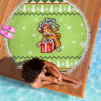 Funny Cat Merry Christmas Beach Blanket Xmas Holiday Patterns - Wonder Print Shop