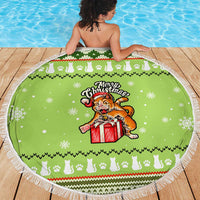 Funny Cat Merry Christmas Beach Blanket Xmas Holiday Patterns - Wonder Print Shop