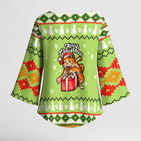 Funny Cat Merry Christmas Kimono Sleeve Blouse Xmas Holiday Patterns - Wonder Print Shop
