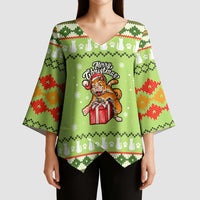 Funny Cat Merry Christmas Kimono Sleeve Blouse Xmas Holiday Patterns - Wonder Print Shop