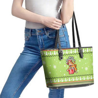 Funny Cat Merry Christmas Leather Tote Bag Xmas Holiday Patterns - Wonder Print Shop