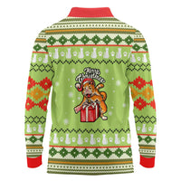 Funny Cat Merry Christmas Long Sleeve Polo Shirt Xmas Holiday Patterns - Wonder Print Shop