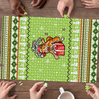 Funny Cat Merry Christmas Puzzle Xmas Holiday Patterns - Wonder Print Shop