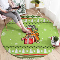 Funny Cat Merry Christmas Round Carpet Xmas Holiday Patterns - Wonder Print Shop
