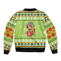 Funny Cat Merry Christmas Sleeve Zip Bomber Jacket Xmas Holiday Patterns - Wonder Print Shop