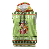 Funny Cat Merry Christmas Sleeveless Zip Hoodie Xmas Holiday Patterns - Wonder Print Shop