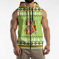 Funny Cat Merry Christmas Sleeveless Zip Hoodie Xmas Holiday Patterns - Wonder Print Shop