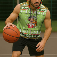 Funny Cat Merry Christmas Sleeveless Zip Hoodie Xmas Holiday Patterns - Wonder Print Shop