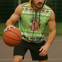Funny Cat Merry Christmas Sleeveless Zip Hoodie Xmas Holiday Patterns - Wonder Print Shop