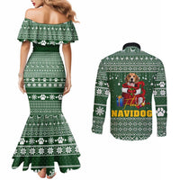 Funny Christmas Gift Beagle Christmas Couples Matching Mermaid Dress and Long Sleeve Button Shirt Xmas Holiday Patterns - Wonder Print Shop