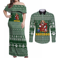 Funny Christmas Gift Beagle Christmas Couples Matching Off Shoulder Maxi Dress and Long Sleeve Button Shirt Xmas Holiday Patterns - Wonder Print Shop