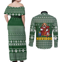 Funny Christmas Gift Beagle Christmas Couples Matching Off Shoulder Maxi Dress and Long Sleeve Button Shirt Xmas Holiday Patterns - Wonder Print Shop