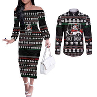 Golf Sucks Christmas Couples Matching Off The Shoulder Long Sleeve Dress and Long Sleeve Button Shirt Xmas Holiday Patterns - Wonder Print Shop