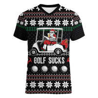 Golf Sucks Christmas Women V-Neck T-Shirt Xmas Holiday Patterns - Wonder Print Shop