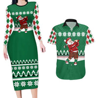 Golfer Santa Christmas Couples Matching Long Sleeve Bodycon Dress and Hawaiian Shirt Xmas Holiday Patterns - Wonder Print Shop