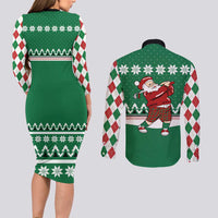 Golfer Santa Christmas Couples Matching Long Sleeve Bodycon Dress and Long Sleeve Button Shirt Xmas Holiday Patterns - Wonder Print Shop