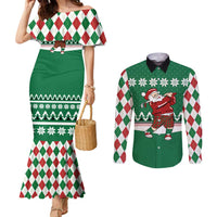 Golfer Santa Christmas Couples Matching Mermaid Dress and Long Sleeve Button Shirt Xmas Holiday Patterns - Wonder Print Shop