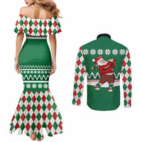Golfer Santa Christmas Couples Matching Mermaid Dress and Long Sleeve Button Shirt Xmas Holiday Patterns - Wonder Print Shop