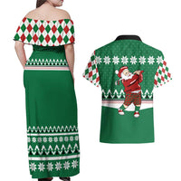 Golfer Santa Christmas Couples Matching Off Shoulder Maxi Dress and Hawaiian Shirt Xmas Holiday Patterns - Wonder Print Shop