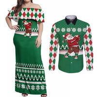Golfer Santa Christmas Couples Matching Off Shoulder Maxi Dress and Long Sleeve Button Shirt Xmas Holiday Patterns - Wonder Print Shop