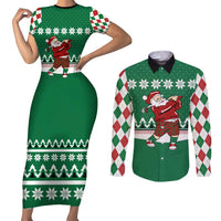 Golfer Santa Christmas Couples Matching Short Sleeve Bodycon Dress and Long Sleeve Button Shirt Xmas Holiday Patterns - Wonder Print Shop