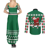 Golfer Santa Christmas Couples Matching Summer Maxi Dress and Long Sleeve Button Shirt Xmas Holiday Patterns - Wonder Print Shop