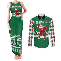 Golfer Santa Christmas Couples Matching Tank Maxi Dress and Long Sleeve Button Shirt Xmas Holiday Patterns - Wonder Print Shop