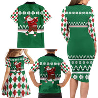 Golfer Santa Christmas Family Matching Long Sleeve Bodycon Dress and Hawaiian Shirt Xmas Holiday Patterns - Wonder Print Shop