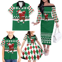 Golfer Santa Christmas Family Matching Off The Shoulder Long Sleeve Dress and Hawaiian Shirt Xmas Holiday Patterns - Wonder Print Shop